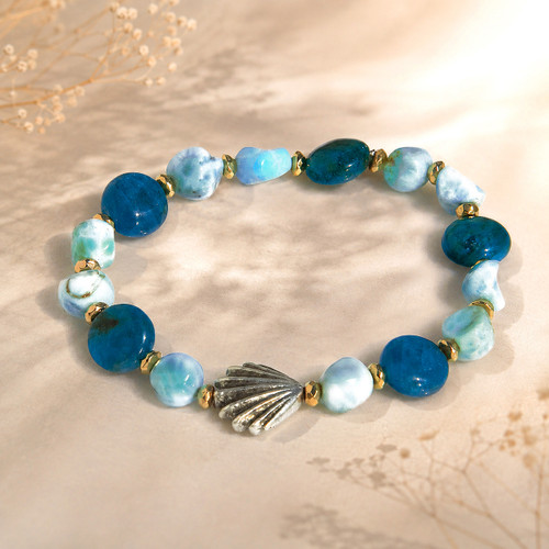 The Atlantis Stone Ocean Relaxation Bracelet.  Feel like you are back at the beach even when you can’t go. Larimar and blue apatite. 