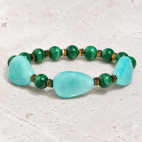 Live Show Item AG14 - Triple Luck Amazonite And Malachite Bracelet