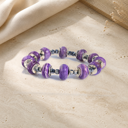 Live Show Item AG15 - Guaranteed Authentic Old Stock Siberian Charoite Bracelet With Hematite