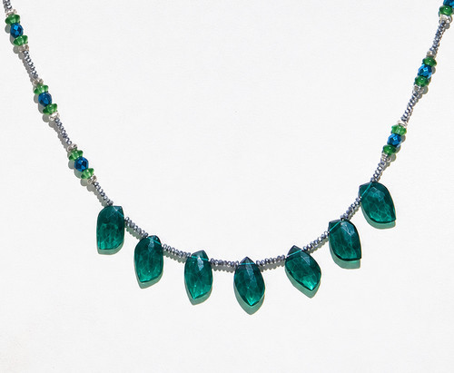 Live Show Item AG17 - Blue Green Faceted Quartz Necklace With Hematite