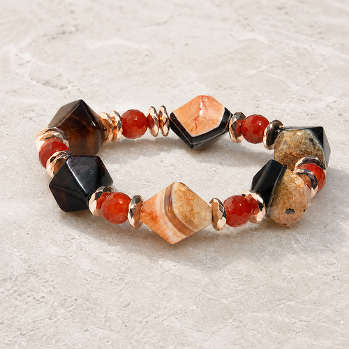 Live Show Item AG34 - Banded Agate Inner Peace Bracelet With Citrine And Gold Hematite. Size small. 
