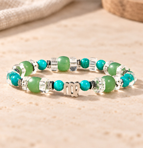 Virgo Power Bracelet With Virgo Symbol, Green Aventurine And Amazonite.  