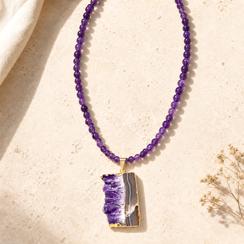 Crown Chakra Amethyst Slab Pendant With Amethyst  Necklace.  Live Show Item S18