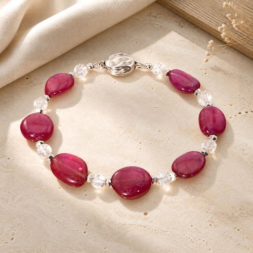 Pink Ruby Nugget Bracelet With White Topaz. Live Show Item S28