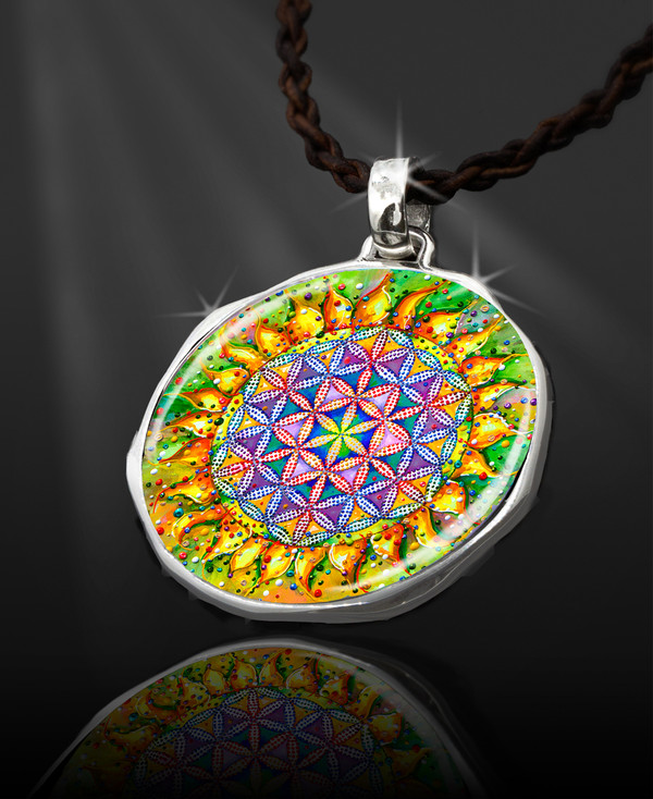 The Flower Of Life Magical Energy Pendant  From the "New Bohemian" Collection. Platinum Plated.
