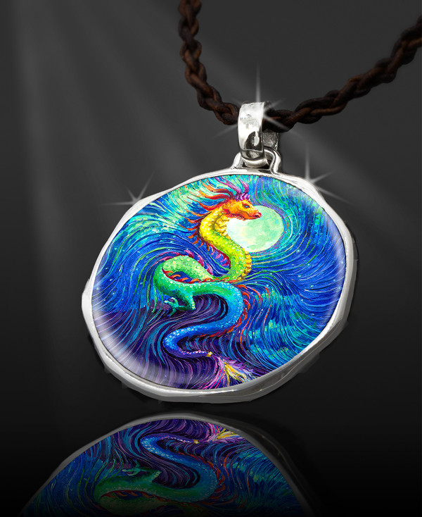 Dragon's Moon Energy Pendant  From the "New Bohemian" Collection. Platinum Plated.