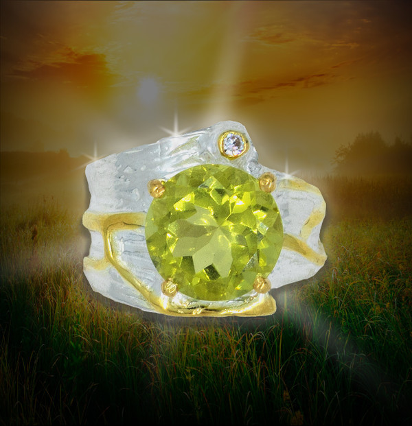 "Stone Of Happiness" Energy Ring - Lemon quartz in a wrapped leaf design of gold and silver.