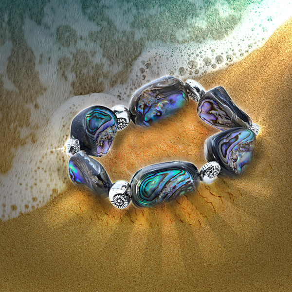 Rainbow Abalone Shield Of Protection & Comfort Bracelet - With Sacred Geometry Nautilus Beads