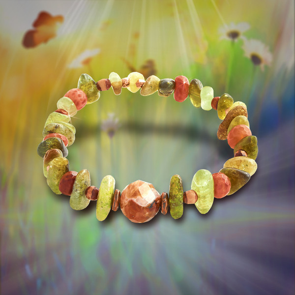 The Nature Child Wild And Free Bracelet - Energy enhanced stones connect you to nature.  Brandy opal, green garnet, fire agate, Tibetan agate.