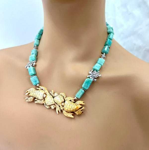 Turtle Sculpture Necklace With Amazonite - Early Release