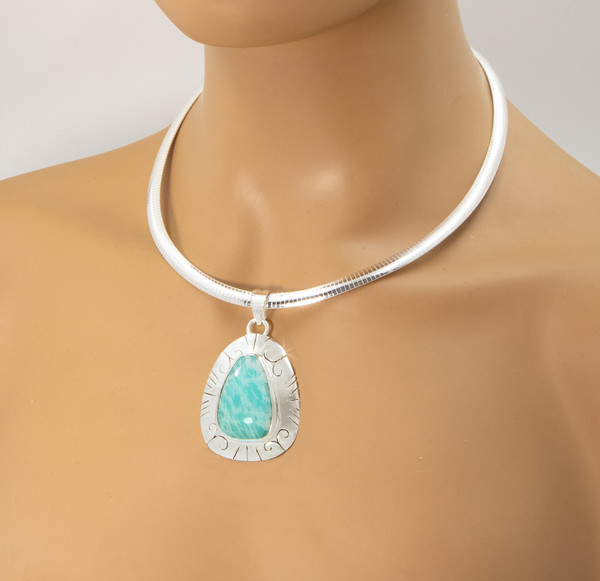 The Great Prosperity Necklace - Amazonite with fortune growing tree runes in 925 silver - Early Release