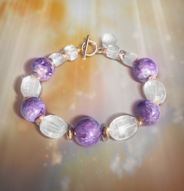 The "Miracle Stone" Angelic Protection Bracelet. Charoite and carved quartz. One miracle already reported.
