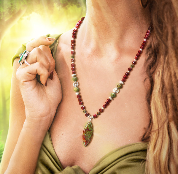 The Age Of Magic Energy Necklace - Awakens The Magic Within.  Dragon's blood and red garnet.