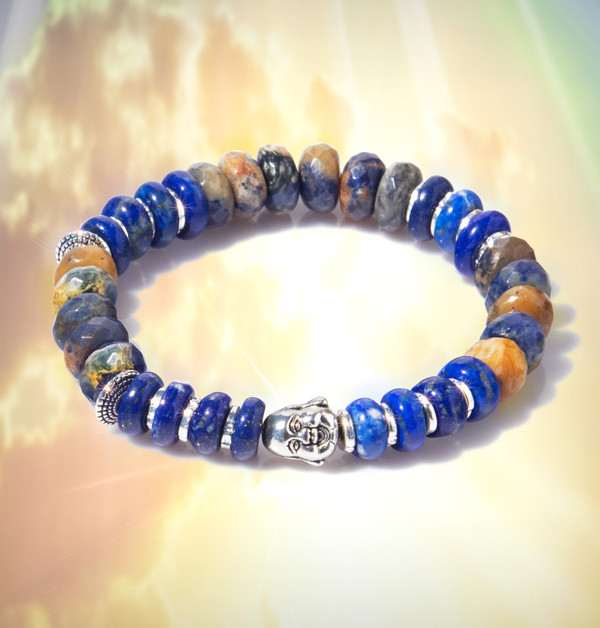 The Speaker For Spirit Bracelet - Enhances your spiritual insights and communication. Lapis, sodalite and a happy Buddha bead.