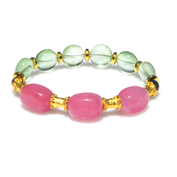 Live Show Item AG1- Focused Emotional Healing Bracelet.  Green Fluorite And Pink Jade. 