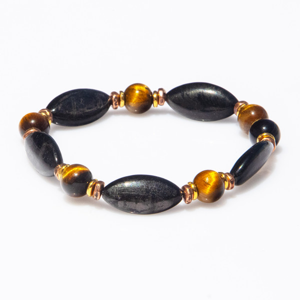 Live Show Item J14 - The Strong And Sensual Woman Bracelet. Black hypersthene strength and sensuality stone and tiger's eye. 