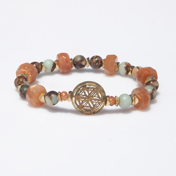 Live Show Item J33 - Egg Of Life Creation Bracelet With Sunstone And Agate. Size Large. 