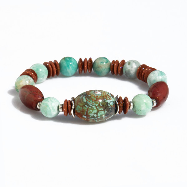 Live Show JL0. Dragon Treasure Bracelet. Dragon's Eye. Lucky Amazonite. Goldstone. 