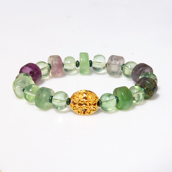Show JL22. The Fluorite Heart And Spirit Bracelet. Size Medium. 