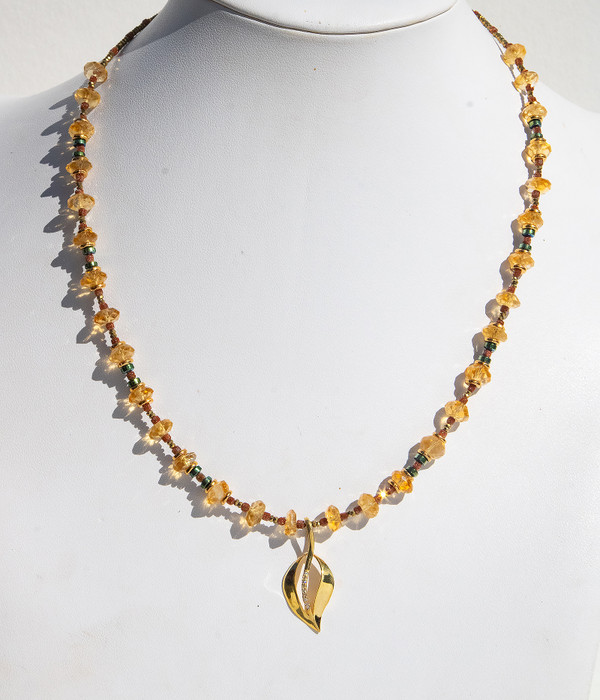Live Show Item AG26 - Citrine Leaf Abundance And Enlightenment Necklace With Diamonds