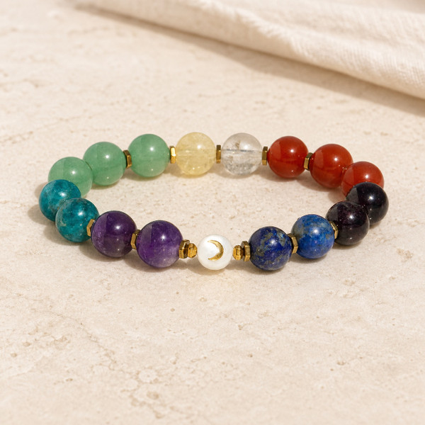 Live Show Item AG28 - Chakra Moon Intuitive Healer Bracelet. Authentic 7 Chakra Stones. 