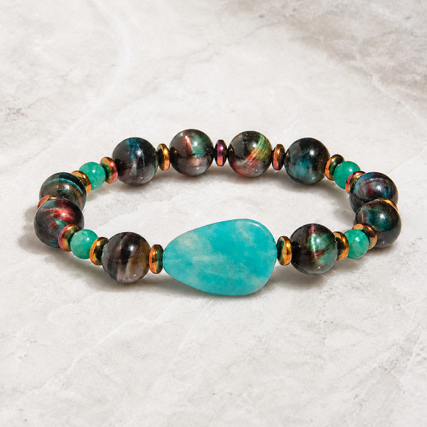 Item AG38 - Amazonite And Rainbow Tiger Eye Money And Joy Bracelet