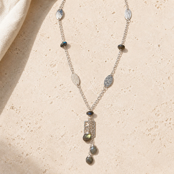 Its In The Stars Romance Necklace - Celestial labradorite and heart motif Live Show Item OC17