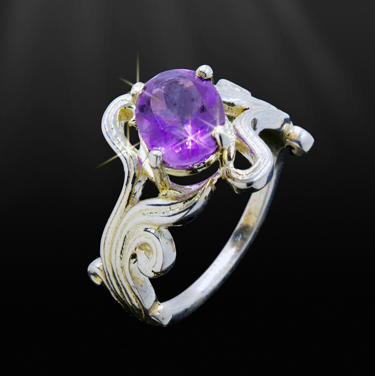 Indian Amethyst "Sacred River" Ring Of Purification - Silver 