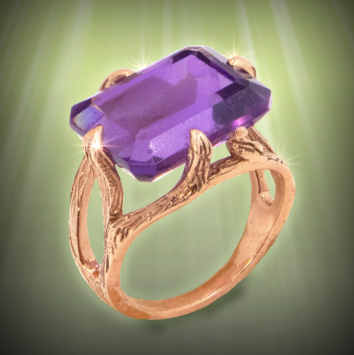 Image of The Open To Receive Spirit Ring - Emerald Cut Rose de France Amethyst In  Rose Gold. Early release item.