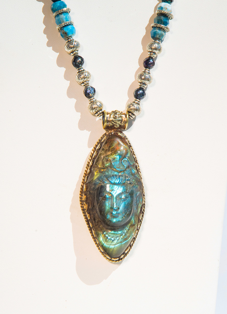 Native Nepalese Quan Yin Labradorite Pendant And Necklace. Hand Carved. Limited Release