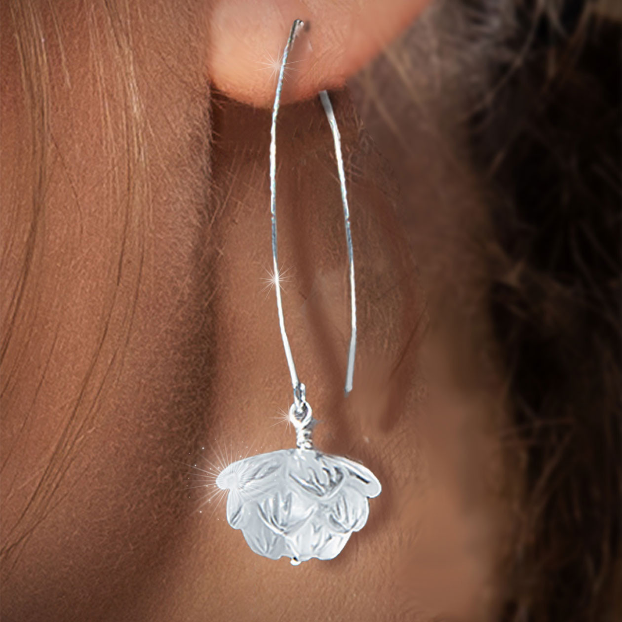The Crystal Lotus Earrings - Beautiful hand-carved illuminated quartz for spiritual transformation and Bodhisattva awakening. 
