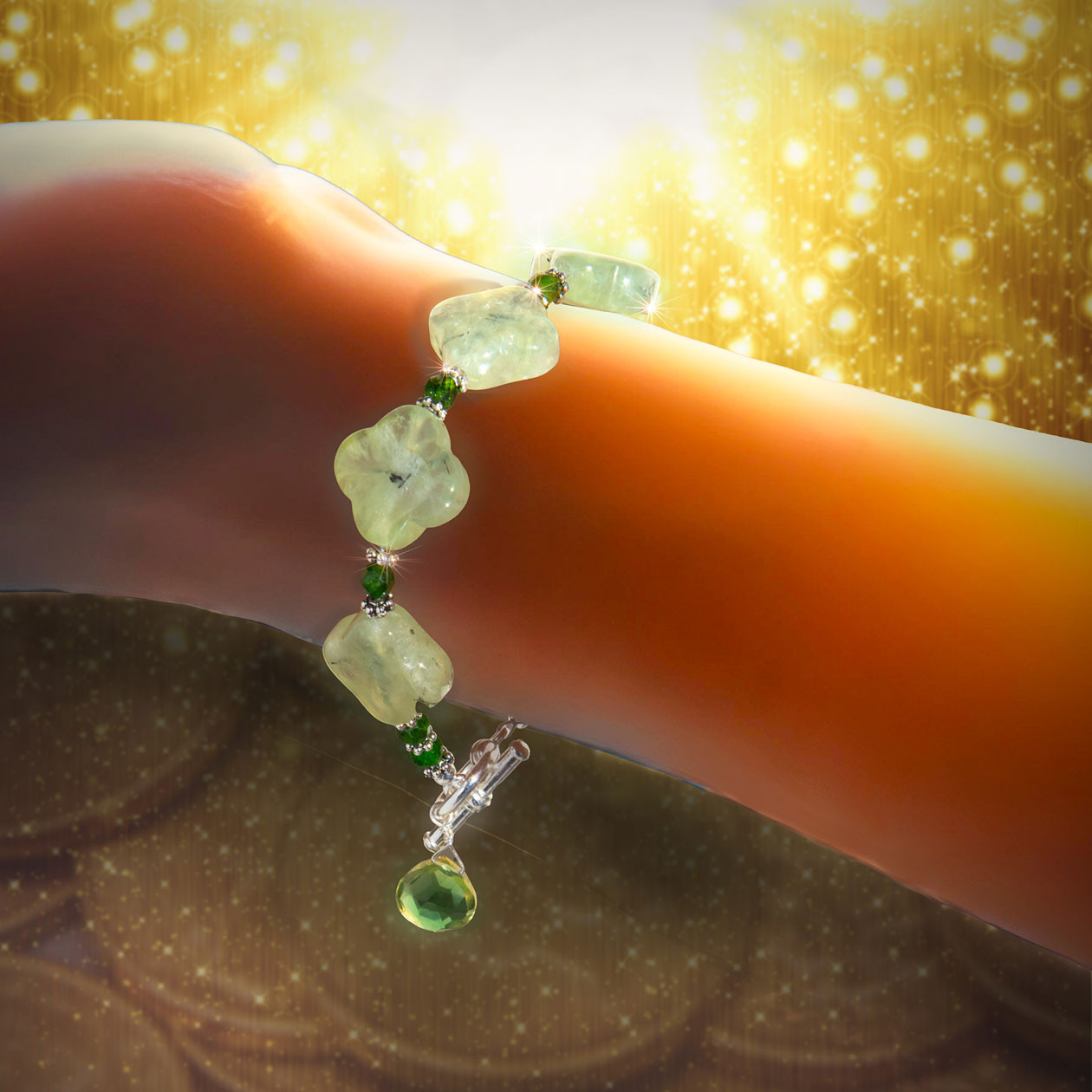 Prehnite Lucky Four Leaf Clover Bracelet