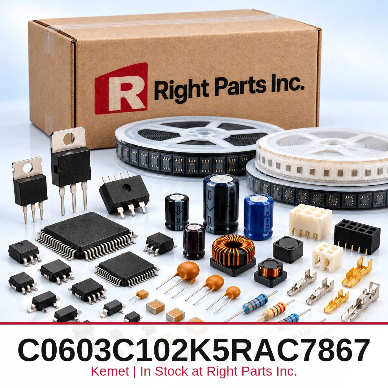 C0603C102K5RAC7867 Kemet in stock at Right Parts Inc.
