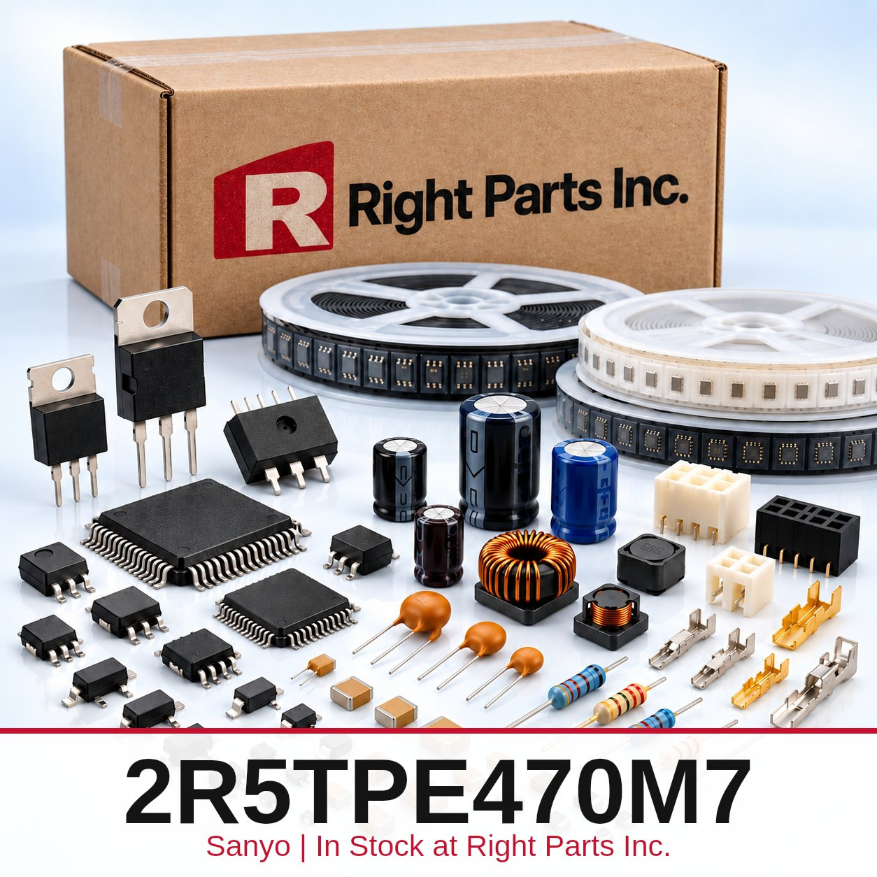 2R5TPE470M7 Sanyo in stock at Right Parts Inc.