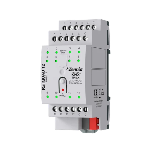 RailQUAD 12. Input module with 12 analog-digital inputs for DIN rail with status indicator LEDs.