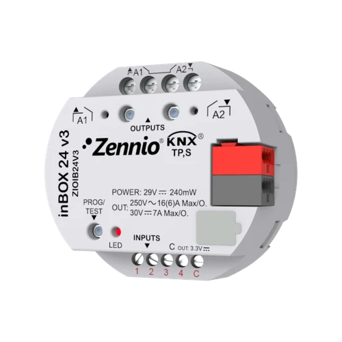 inBOX 24 v3. KNX multifunction actuator for flush mounting - 2 outputs 16A/4 inputs A/D