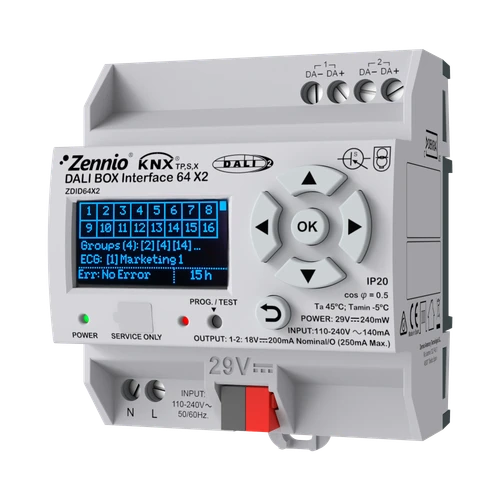DALI BOX Interface 64 X2. KNX-DALI Interface for up to 64 ballasts per channel - 2 channels