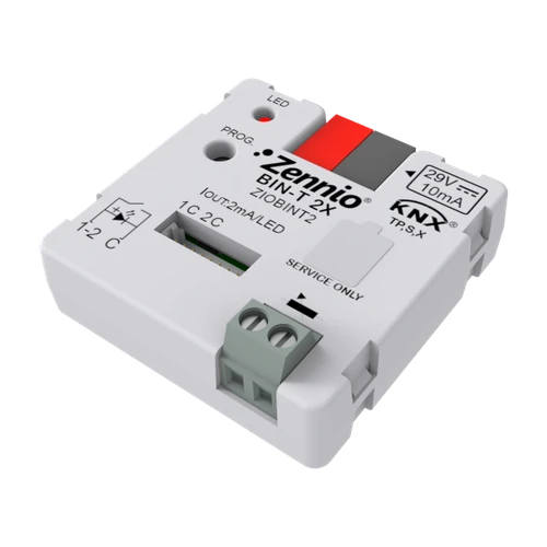 BIN-T 2X. Universal Interface 2 binary inputs/LED outputs and 1 temperature sensor input.