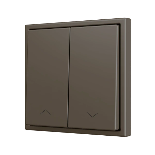 ZS70. Double Soft push button for 2 binary inputs 70x70 mm - Shutter icon - Mocha