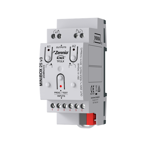MINiBOX 25 v3. KNX multifunction actuator with KNX Secure - 2 outputs 16A / 5 inputs A/D