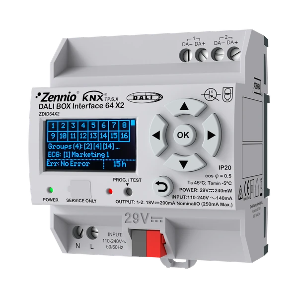 DALI BOX Interface 64 X2. KNX-DALI Interface for up to 64 ballasts per channel - 2 channels