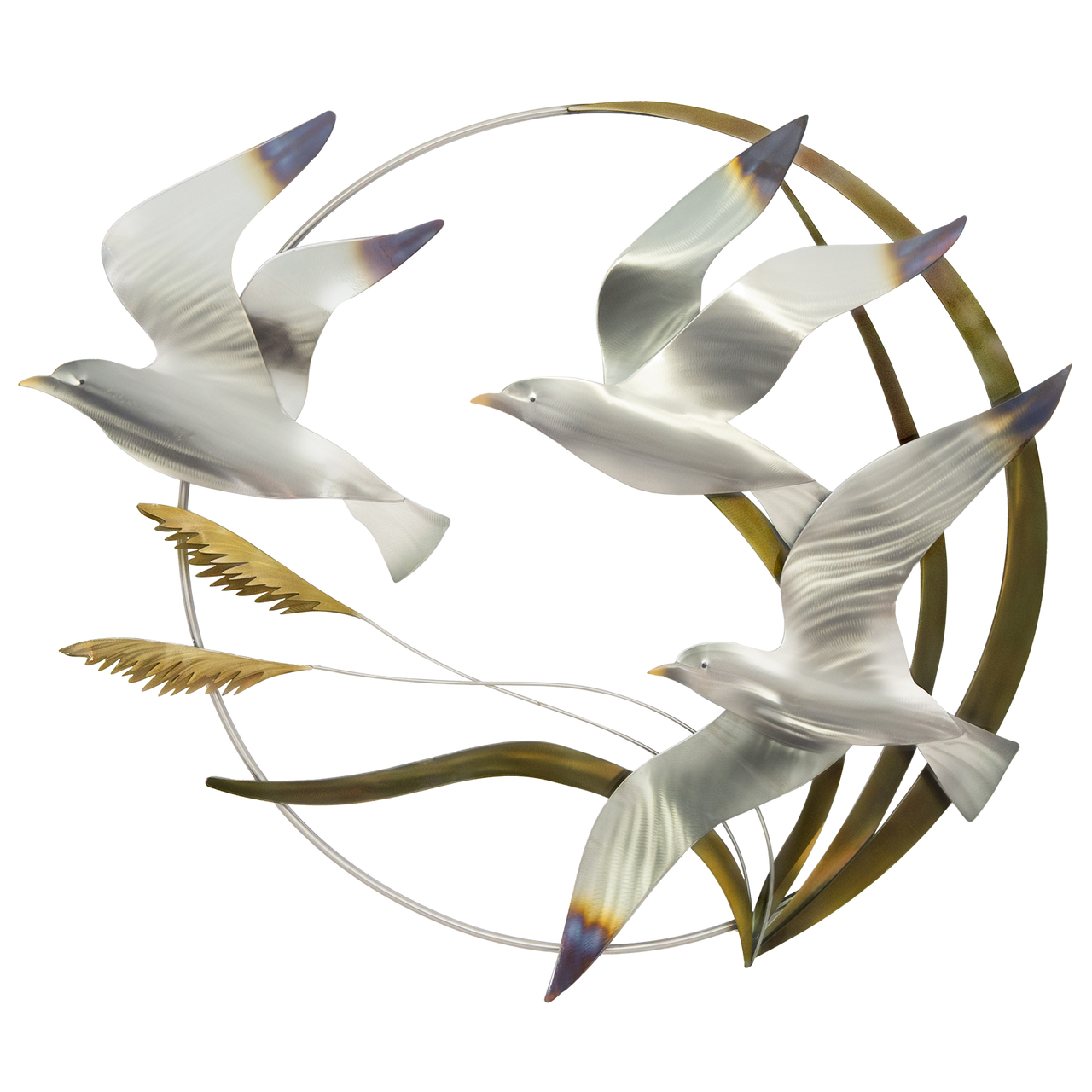 Seagulls and Seaoats in Circle MM214, Copper art, Mark Malizia