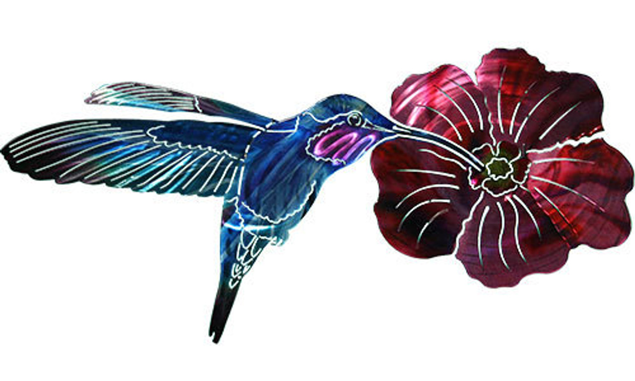 3d Hummingbird With Flower Metal Wall Art 