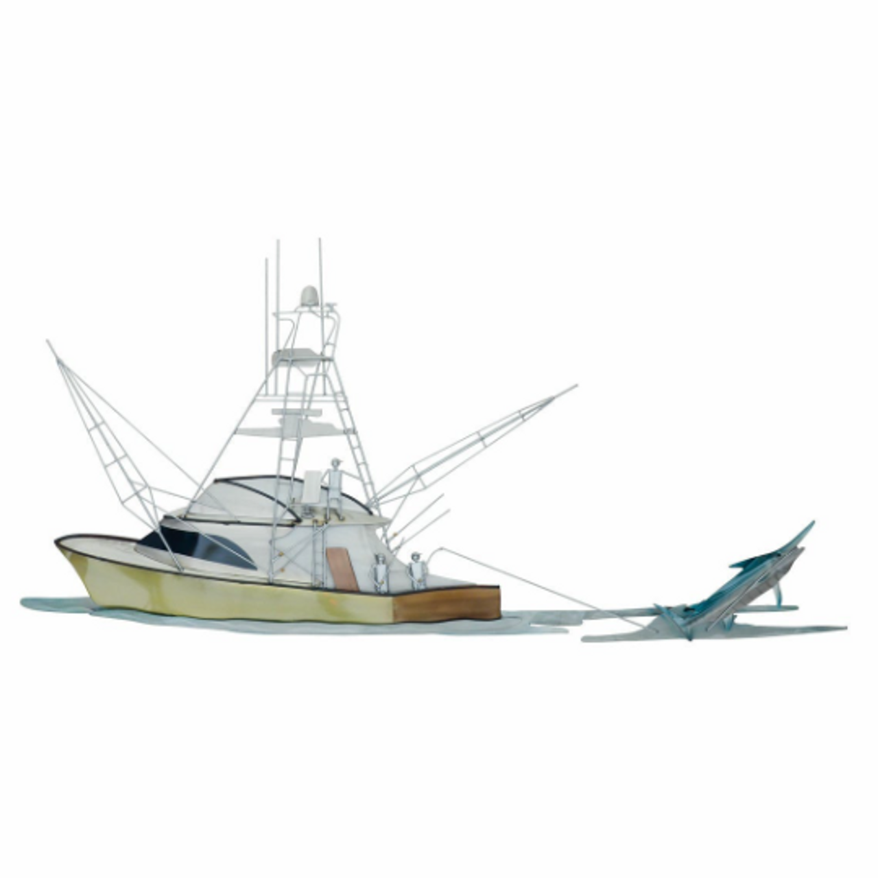 Hooked Up!  Fishing Boat with Marlin Coastal Metal Wall Sculpture