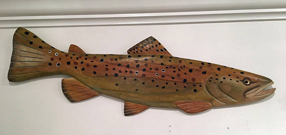 Brown Trout Wall Wood Carving