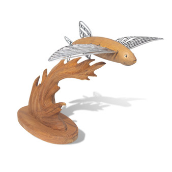 Fish-Shaped Teak Wood Pot Stand Handcrafted in Thailand - Marine