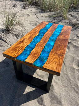 Coffee Table Teak Wood and Blue Shell in Resin CTF-01-BSR