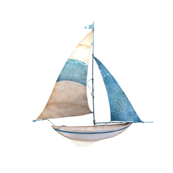Capiz Sailboat Pastel Blue Metal Wall Art P009
