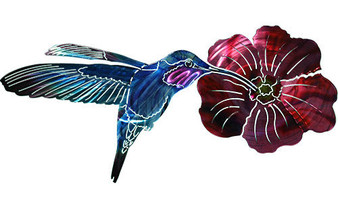 3D Hummingbird With Flower - Metal Wall Art