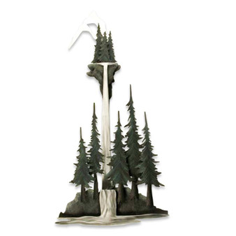 Pondside Moose with Pine Trees and Mountain Views Metal Wall Art